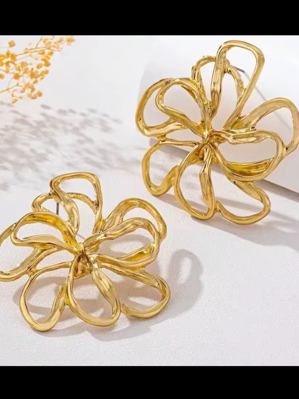 Gold Floral Openwork Statement Earrings - Picture 5 of 7